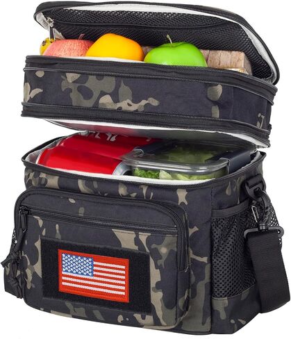 حقيبة غداء ATRIPACK للرجال، صندوق غداء تكتيكي مزدوج السطح يعمل مع حزام كتف MOLLE حزام كبير مبرد غداء معزول مانع للتسرب (أسود مموه) in Kuwait