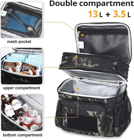 حقيبة غداء ATRIPACK للرجال، صندوق غداء تكتيكي مزدوج السطح يعمل مع حزام كتف MOLLE حزام كبير مبرد غداء معزول مانع للتسرب (أسود مموه) in Kuwait