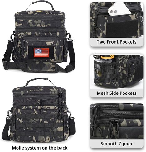 حقيبة غداء ATRIPACK للرجال، صندوق غداء تكتيكي مزدوج السطح يعمل مع حزام كتف MOLLE حزام كبير مبرد غداء معزول مانع للتسرب (أسود مموه) in Kuwait