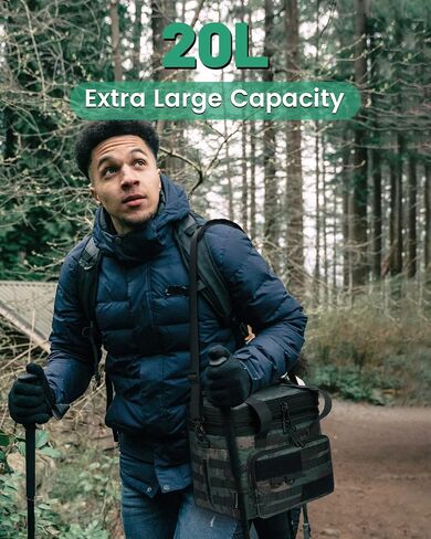 RalChyez Tactical Lunch Box, 20L Large Heavy Duty Double Deck Insulated Lunch Bag Leakproof Expandable Tote Cooler with Shoulder Strap for Adult Men Women Work Fishing Picnic Travel Black in Saudi Arabia