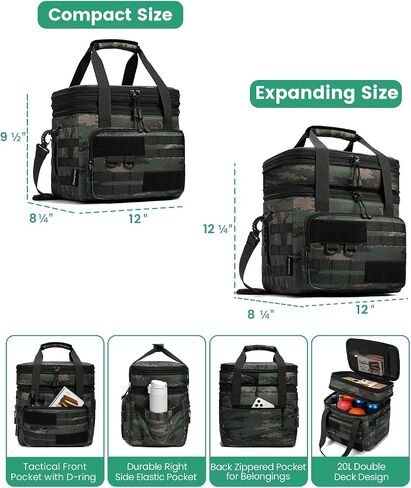 RalChyez Tactical Lunch Box, 20L Large Heavy Duty Double Deck Insulated Lunch Bag Leakproof Expandable Tote Cooler with Shoulder Strap for Adult Men Women Work Fishing Picnic Travel Black in Saudi Arabia