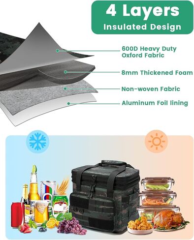 RalChyez Tactical Lunch Box, 20L Large Heavy Duty Double Deck Insulated Lunch Bag Leakproof Expandable Tote Cooler with Shoulder Strap for Adult Men Women Work Fishing Picnic Travel Black in Saudi Arabia