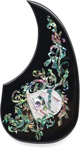 Self Adhesive Acoustic Guitar Pickguard Thickened Teardrop Shaped Guitar Pickguard Inlaid Abalone Shell Design for Most Martin Acoustic Guitar (Flower Shell - Black) in Saudi Arabia
