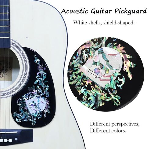 Self Adhesive Acoustic Guitar Pickguard Thickened Teardrop Shaped Guitar Pickguard Inlaid Abalone Shell Design for Most Martin Acoustic Guitar (Flower Shell - Black) in Saudi Arabia