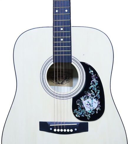 Self Adhesive Acoustic Guitar Pickguard Thickened Teardrop Shaped Guitar Pickguard Inlaid Abalone Shell Design for Most Martin Acoustic Guitar (Flower Shell - Black) in Saudi Arabia