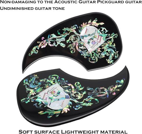 Self Adhesive Acoustic Guitar Pickguard Thickened Teardrop Shaped Guitar Pickguard Inlaid Abalone Shell Design for Most Martin Acoustic Guitar (Flower Shell - Black) in Saudi Arabia