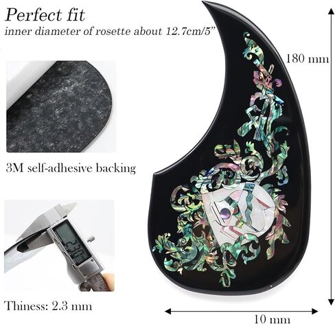 Self Adhesive Acoustic Guitar Pickguard Thickened Teardrop Shaped Guitar Pickguard Inlaid Abalone Shell Design for Most Martin Acoustic Guitar (Flower Shell - Black) in Saudi Arabia