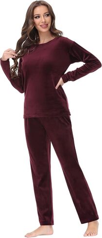 COZZIPLUS المرأة القطيفة Sweatsuits مجموعات صالة مجموعة 2 قطعة Sweatsuit طاقم الرقبة البلوز و Sweatpant المخملية بدلة عدو in Kuwait