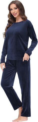 COZZIPLUS المرأة القطيفة Sweatsuits مجموعات صالة مجموعة 2 قطعة Sweatsuit طاقم الرقبة البلوز و Sweatpant المخملية بدلة عدو in Kuwait