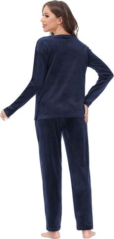 COZZIPLUS المرأة القطيفة Sweatsuits مجموعات صالة مجموعة 2 قطعة Sweatsuit طاقم الرقبة البلوز و Sweatpant المخملية بدلة عدو in Kuwait