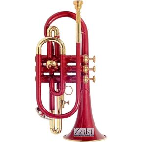 بي بي كورنيه 3 صمام نحاس | لمسة نهائية بلون أحمر Bb Pitch Cornet مثالية للطلاب والمبتدئين | مع حافظة صلبة مجانية وقطعة فم وقفازات وقطعة قماش للتنظيف ZAKI HANDICRAFT in Kuwait