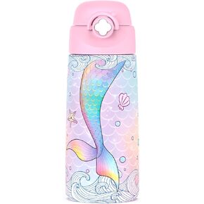 Girls Insulated Water Bottle with Covered Pop-Up Straw,16 oz Kids Cups with Stainless Steel Leak Proof for School Pink（Unicorn） in Saudi Arabia
