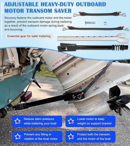 Heavy Duty Boat Transom Saver for Most Outboard Motors Up to 150HP - 20.27" to 30.7" Adjustable Outboard Motor Support Bracket with Shock Absorption, Ideal for Boat Trailers in Saudi Arabia