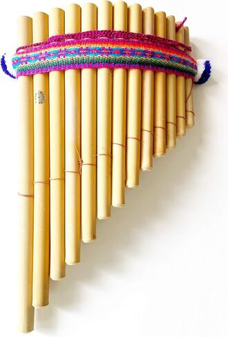 Traditional Peruvian Pan Flute, 13 Tubes, Natural Finish with Colorful Woven Band in Saudi Arabia