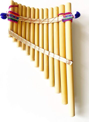 Traditional Peruvian Pan Flute, 13 Tubes, Natural Finish with Colorful Woven Band in Saudi Arabia