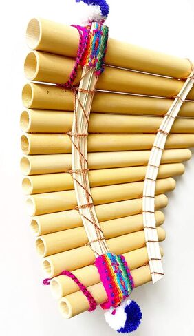 Traditional Peruvian Pan Flute, 13 Tubes, Natural Finish with Colorful Woven Band in Saudi Arabia