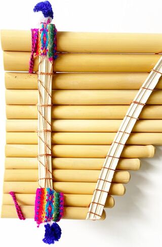 Traditional Peruvian Pan Flute, 13 Tubes, Natural Finish with Colorful Woven Band in Saudi Arabia