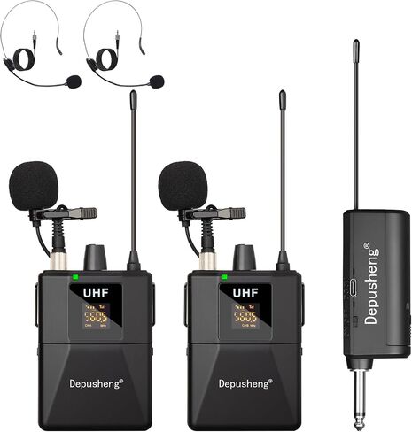 Depusheng UHF Microphone System -Wireless Microphone Set with Headset and Lavalier Lapel Mics, Beltpack Transmitter and Receiver,200ft Range, for Recording PA Speaker,Conference in Saudi Arabia