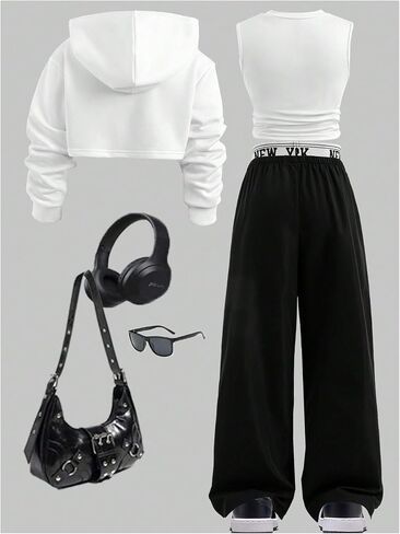 OYOANGLE Girl's Fall Clothes Set Star Graphic Tank Top and High Low Hem Hoodie with Cargo Pants Y2K Athleisure Sets in Saudi Arabia