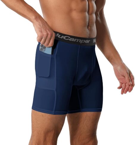 شورتات ضغط رجال Nucamper مع جيب دنديكس للأداء الداخلي للأداء الصالة الرياضية الملاكم الملاكم بارد باسيلير جاف جاف in Kuwait