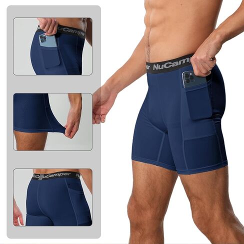 شورتات ضغط رجال Nucamper مع جيب دنديكس للأداء الداخلي للأداء الصالة الرياضية الملاكم الملاكم بارد باسيلير جاف جاف in Kuwait
