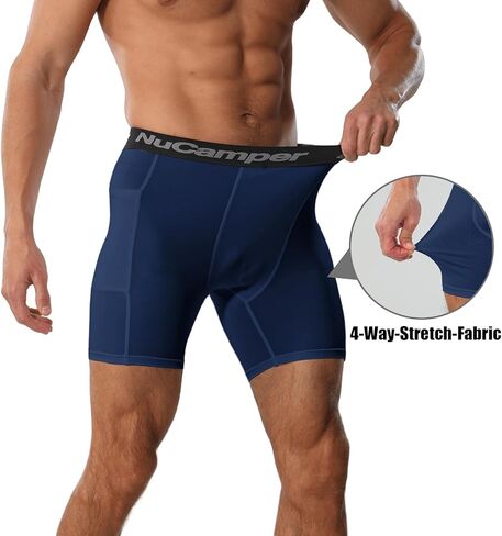 شورتات ضغط رجال Nucamper مع جيب دنديكس للأداء الداخلي للأداء الصالة الرياضية الملاكم الملاكم بارد باسيلير جاف جاف in Kuwait