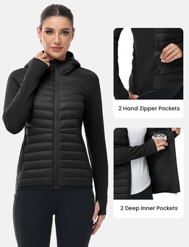 TBMPOY Women's Running Winter Jackets with Hood Warm Lightweight Insulated Water Resistant Puffer Jacket for Hiking Golf in Saudi Arabia