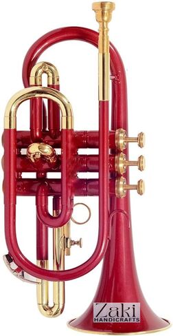 بي بي كورنيه 3 صمام نحاس | لمسة نهائية بلون أحمر Bb Pitch Cornet مثالية للطلاب والمبتدئين | مع حافظة صلبة مجانية وقطعة فم وقفازات وقطعة قماش للتنظيف ZAKI HANDICRAFT in Kuwait