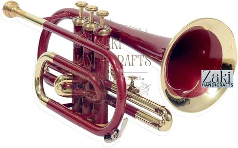 بي بي كورنيه 3 صمام نحاس | لمسة نهائية بلون أحمر Bb Pitch Cornet مثالية للطلاب والمبتدئين | مع حافظة صلبة مجانية وقطعة فم وقفازات وقطعة قماش للتنظيف ZAKI HANDICRAFT in Kuwait
