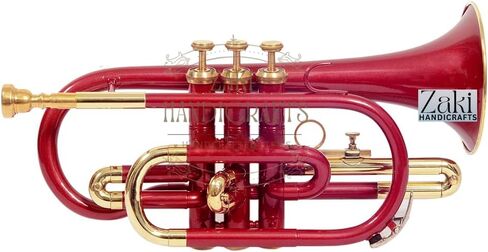 بي بي كورنيه 3 صمام نحاس | لمسة نهائية بلون أحمر Bb Pitch Cornet مثالية للطلاب والمبتدئين | مع حافظة صلبة مجانية وقطعة فم وقفازات وقطعة قماش للتنظيف ZAKI HANDICRAFT in Kuwait