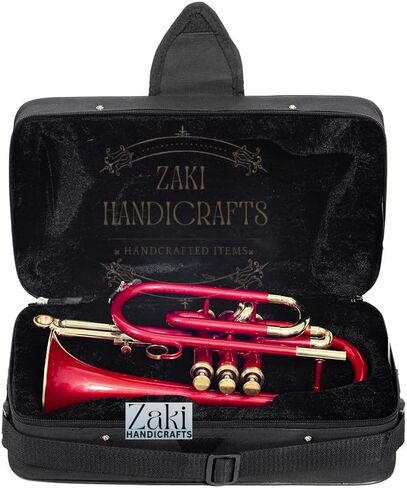 بي بي كورنيه 3 صمام نحاس | لمسة نهائية بلون أحمر Bb Pitch Cornet مثالية للطلاب والمبتدئين | مع حافظة صلبة مجانية وقطعة فم وقفازات وقطعة قماش للتنظيف ZAKI HANDICRAFT in Kuwait