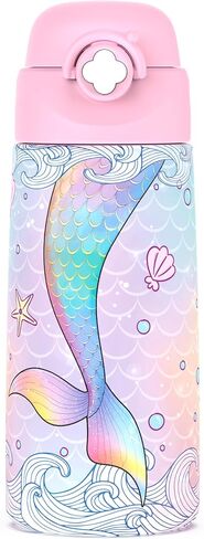 Girls Insulated Water Bottle with Covered Pop-Up Straw,16 oz Kids Cups with Stainless Steel Leak Proof for School Pink（Unicorn） in Saudi Arabia