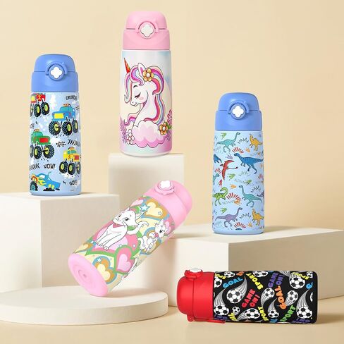 Girls Insulated Water Bottle with Covered Pop-Up Straw,16 oz Kids Cups with Stainless Steel Leak Proof for School Pink（Unicorn） in Saudi Arabia