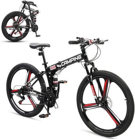 Ktaxon Foldable Mountain Bike 26 Inch Bike 21-Speed Bikes for Adults with Cool Design, Powerful Mechanical Dual Disc Brakes, Double Shock Effect and Ergonomic Cushion in Saudi Arabia