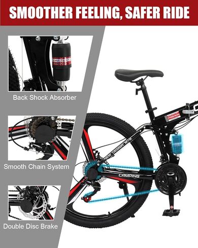 Ktaxon Foldable Mountain Bike 26 Inch Bike 21-Speed Bikes for Adults with Cool Design, Powerful Mechanical Dual Disc Brakes, Double Shock Effect and Ergonomic Cushion in Saudi Arabia