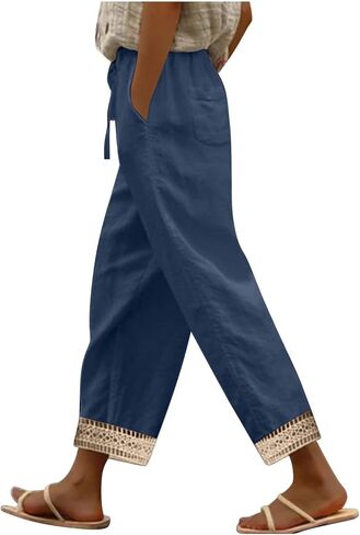 bmkBWO Linen Pants Women Summer,High Waisted Petite Wide Leg Summer Pants Soft Comfy Plus Size Casual Beach Pant in Saudi Arabia