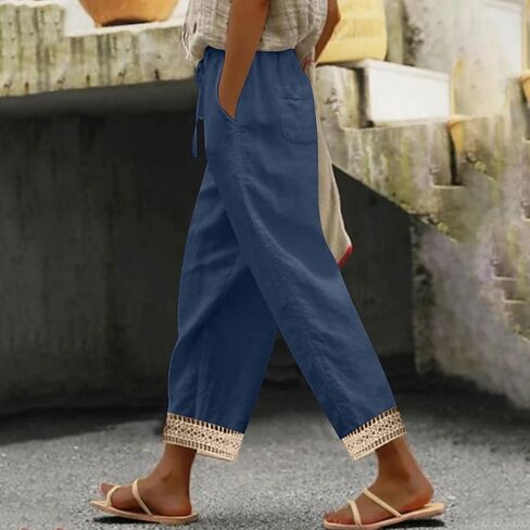 bmkBWO Linen Pants Women Summer,High Waisted Petite Wide Leg Summer Pants Soft Comfy Plus Size Casual Beach Pant in Saudi Arabia