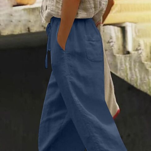 bmkBWO Linen Pants Women Summer,High Waisted Petite Wide Leg Summer Pants Soft Comfy Plus Size Casual Beach Pant in Saudi Arabia