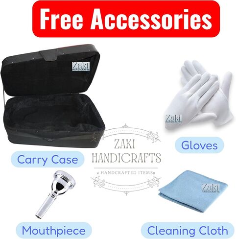 بي بي يوفونيوم 3 صمام نحاس صناعة | لمسة نهائية من اللون النحاسي Bb Pitch Euphonium مثالية للطلاب والمبتدئين | مع حافظة صلبة مجانية وقطعة فم وقفازات وقطعة قماش للتنظيف ZAKI HANDICRAFT in Kuwait