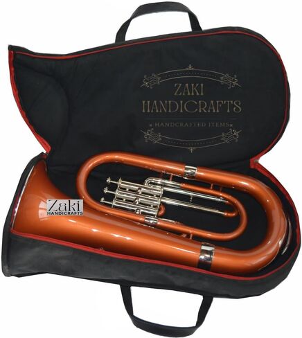 بي بي يوفونيوم 3 صمام نحاس صناعة | لمسة نهائية من اللون النحاسي Bb Pitch Euphonium مثالية للطلاب والمبتدئين | مع حافظة صلبة مجانية وقطعة فم وقفازات وقطعة قماش للتنظيف ZAKI HANDICRAFT in Kuwait