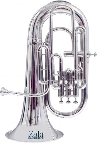 بي بي يوفونيوم 4 صمام نحاس صناعة | لمسة نهائية من النيكل الفضي Bb Pitch Euphonium مثالية للطلاب والمبتدئين | مع حافظة صلبة مجانية وقطعة فم وقفازات وقطعة قماش للتنظيف ZAKI HANDICRAFT in Kuwait