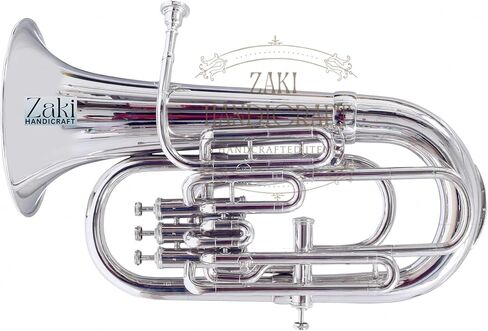 بي بي يوفونيوم 4 صمام نحاس صناعة | لمسة نهائية من النيكل الفضي Bb Pitch Euphonium مثالية للطلاب والمبتدئين | مع حافظة صلبة مجانية وقطعة فم وقفازات وقطعة قماش للتنظيف ZAKI HANDICRAFT in Kuwait