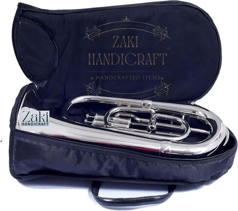 بي بي يوفونيوم 4 صمام نحاس صناعة | لمسة نهائية من النيكل الفضي Bb Pitch Euphonium مثالية للطلاب والمبتدئين | مع حافظة صلبة مجانية وقطعة فم وقفازات وقطعة قماش للتنظيف ZAKI HANDICRAFT in Kuwait