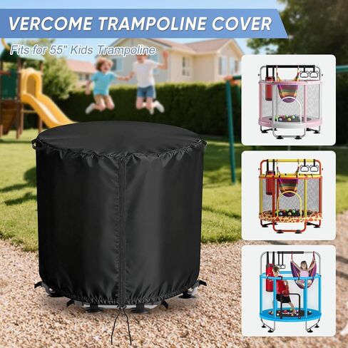 Round Kids Trampoline Cover for 55" Round Kids Trampoline, Heavy Duty Waterproof Outdoor Jumping Bed Cover, Weatherproof Cover, Toddler Trampoline Protective Covers (Black) in Kuwait