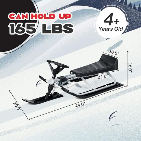 GYMAX Snow Racer Sled، زلاجة تزلج مع عجلة قيادة، مكابح مزدوجة وحبل سحب، لوح منزلق ثلجي شديد التحمل للأطفال من سن 4 سنوات فما فوق، زلاجة ثلجية قابلة للتوجيه للأطفال والمراهقين والبالغين in Saudi Arabia