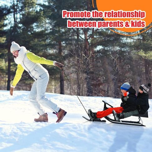 GYMAX Snow Racer Sled، زلاجة تزلج مع عجلة قيادة، مكابح مزدوجة وحبل سحب، لوح منزلق ثلجي شديد التحمل للأطفال من سن 4 سنوات فما فوق، زلاجة ثلجية قابلة للتوجيه للأطفال والمراهقين والبالغين in Saudi Arabia