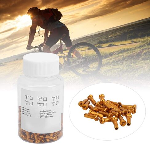 GOTOTOP Spoke Nipples, 100Pcs Aluminum Alloy Spoke Spoke Cover Nipple Cycling Accessory for Mountain Road, 2mm/0.08in Inner Diameter Spokes(Gold) in Saudi Arabia