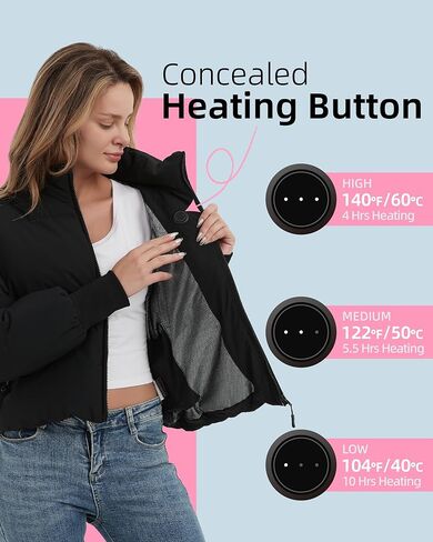 سترة HEWINZE النسائية القصيرة المنتفخة المُدفأة مع بطارية 7.4 فولت، معطف دافئ in Kuwait