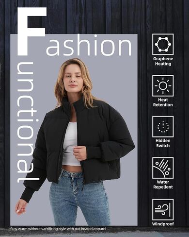 سترة HEWINZE النسائية القصيرة المنتفخة المُدفأة مع بطارية 7.4 فولت، معطف دافئ in Kuwait