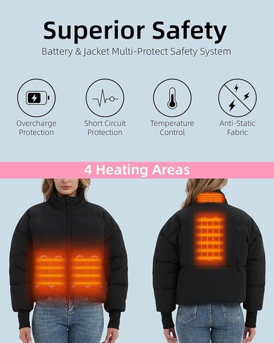 سترة HEWINZE النسائية القصيرة المنتفخة المُدفأة مع بطارية 7.4 فولت، معطف دافئ in Kuwait